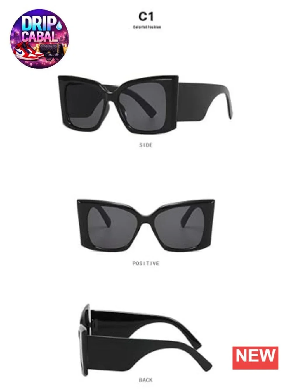 Oversized Y2K Cat Eye Square Sunglasses for Women Men UV400 Protection
